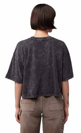Fox Women's Throttle Oversized Crop Top Black BACK FACING MODEL