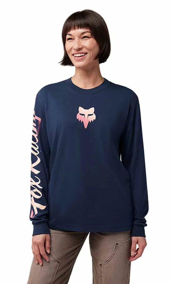 Fox W Scripted Long Sleeve Tee Midnight FRONT FACING MODEL 