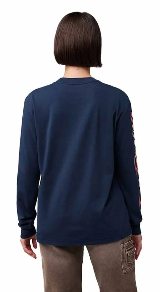 Fox W Scripted Long Sleeve Tee Midnight BACK FACING MODEL 