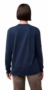 Fox W Scripted Long Sleeve Tee Midnight BACK FACING MODEL 