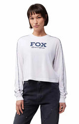 Fox Women's Speed & Service Long Sleeve Crop Top White FRONT FACING MODEL
