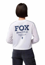 Fox Women's Speed & Service Long Sleeve Crop Top White BACK FACING MODEL