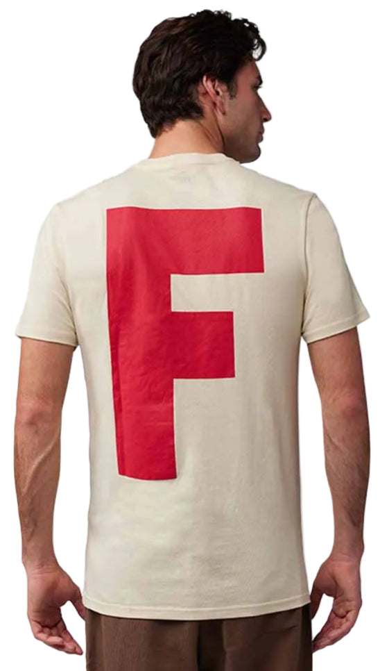 Fox Big F SS Premium Tee Cream BACK FACING MODEL 