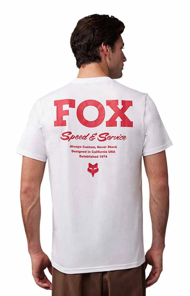 Fox Speed & Service SS Premium Tee Optic White BACK FACING MODEL 
