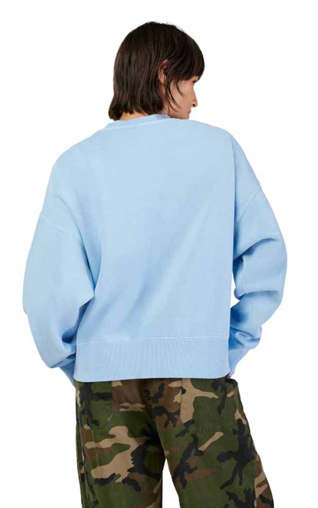 Fox Wordmark OV Fleece Crew Cashmere Blue BACK FACING MODEL 