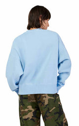 Fox Wordmark OV Fleece Crew Cashmere Blue BACK FACING MODEL 
