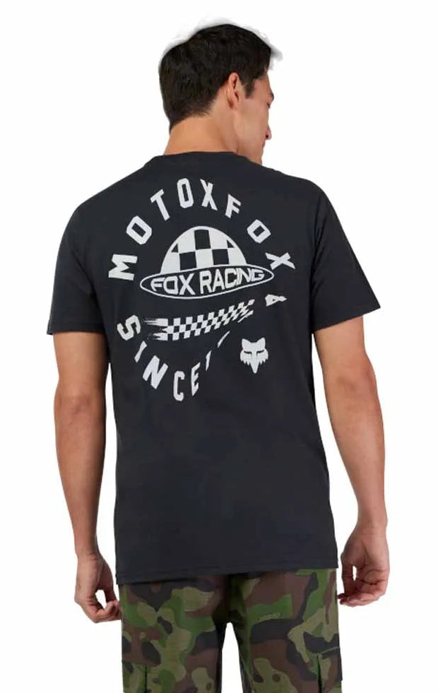 Fox Planet Moto SS Premium Tee Black BACK FACING MODEL 