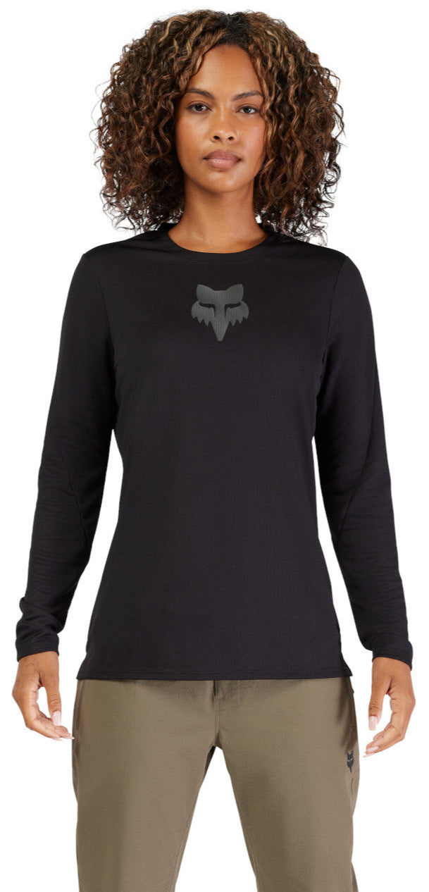 Fox Womens Ranger LS Jersey Black FRONT FACING MODEL