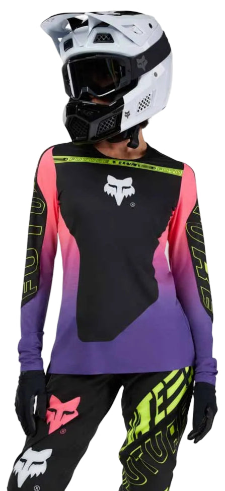 Fox Womens Flexair Long Sleeve Jersey Elevated Black FRONT FACING MODEL 