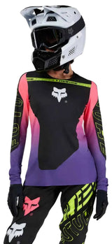 Fox Womens Flexair Long Sleeve Jersey Elevated Black FRONT FACING MODEL 