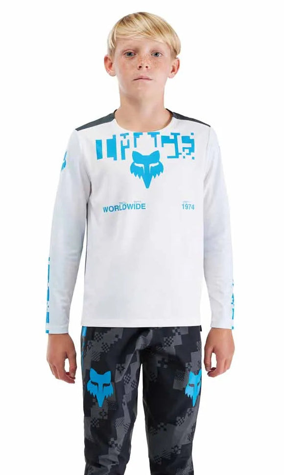 Fox Youth Ranger Long Sleeve Jersey Digi Imag White FRONT FACING MODEL