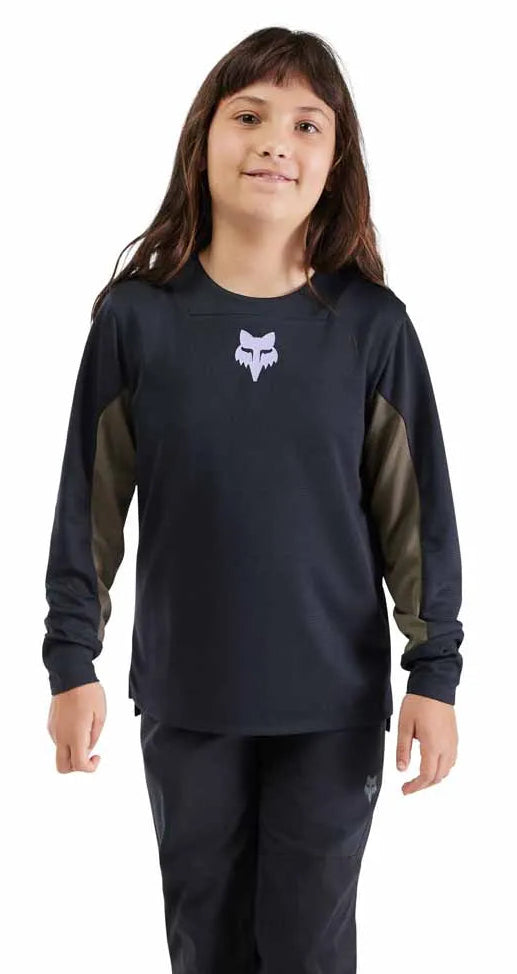 Fox Youth Defend Long Sleeve Jersey Park Black FRONT FACING MODEL