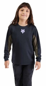 Fox Youth Defend Long Sleeve Jersey Park Black FRONT FACING MODEL