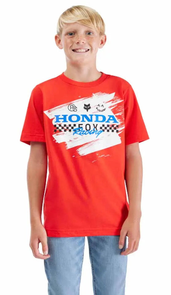 Fox Youth X Honda Short Sleeve Red T-Shirt FRONT FACING MODEL