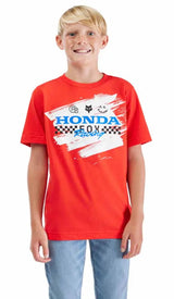 Fox Youth X Honda Short Sleeve Red T-Shirt FRONT FACING MODEL