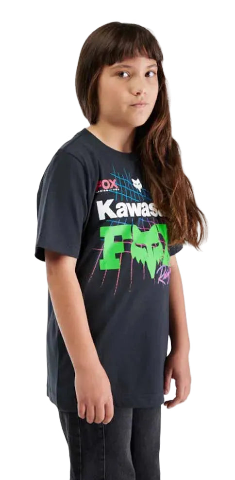 Fox Racing Youth Fox Racing x Kawi SS Tee Black SIDE FRONT FACING MODEL 