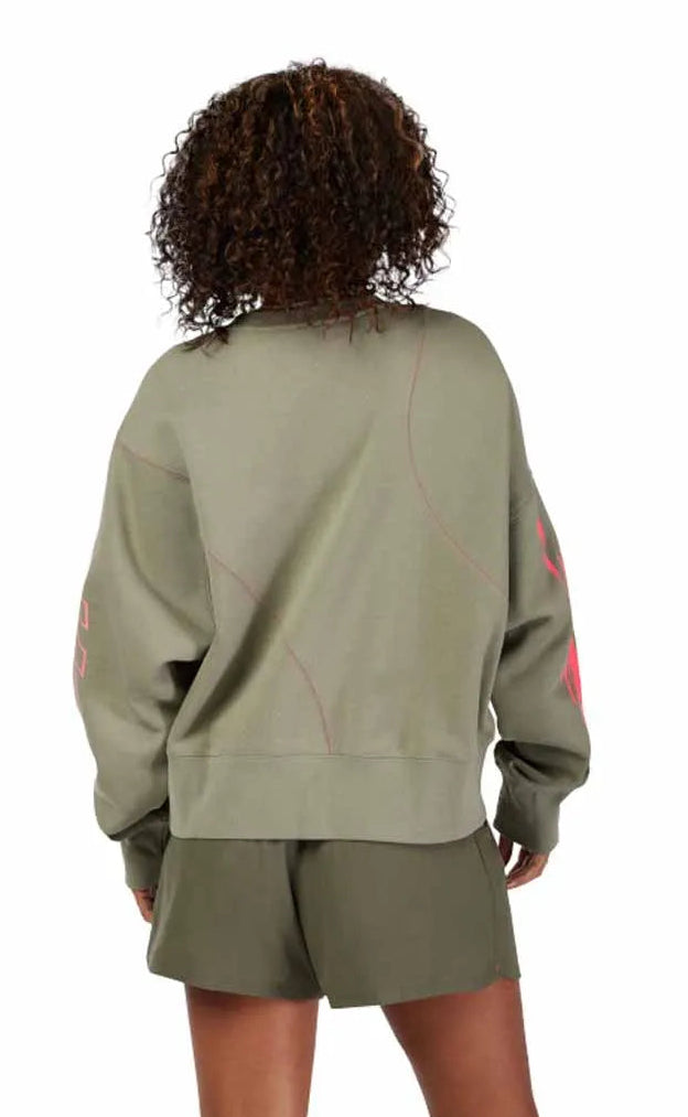 Fox W Elevated Oversized Fleece Crew Adobe BACK FACING MODEL 