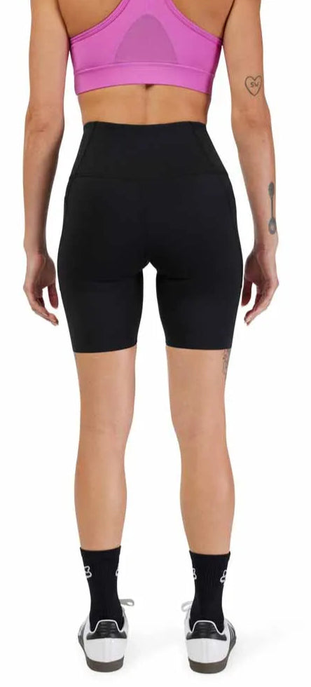 Fox Motive Women's Biker Shorts Black BACK FACING MODEL