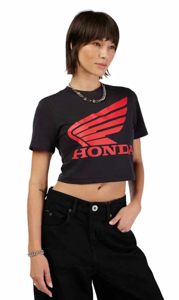 Fox x Honda Baby Tee Black FRONT FACING MODEL