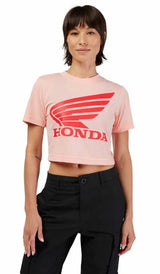 Fox x Honda Baby Tee Pale Pink FRONT FACING MODEL