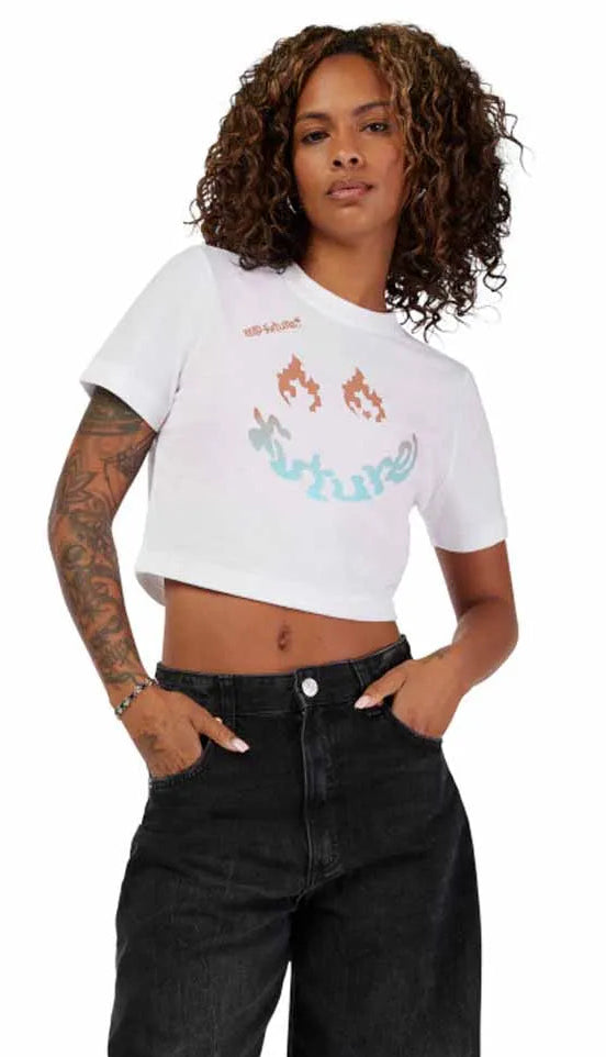 Fox Hello Fox Short Sleeve Baby Tee White FRONT FACING MODEL