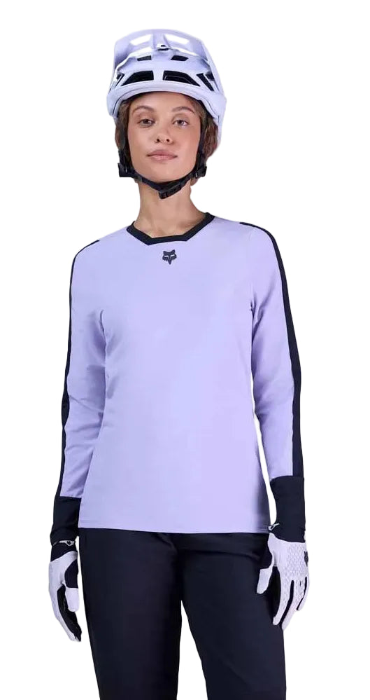 Fox Women's Defend Thermal Jersey Lilac FRONT FACING MODEL 