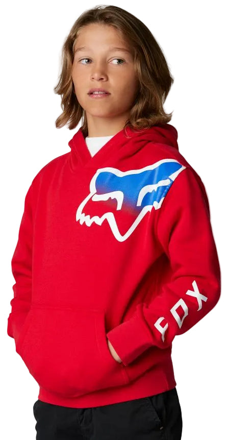 Fox YOUTH TOXSYK PULLOVER FLEECE Flame Red SIDE-FRONT FACING MODEL