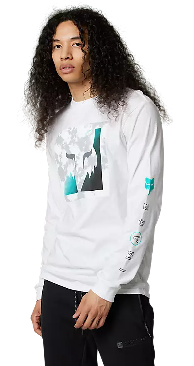 Fox DETONATE Long Sleeve PREMIUM TEE Optic White SIDE-FRONT FACING MODEL