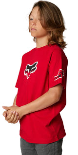 Fox YOUTH VIZEN Short Sleeve TEE Flame Red SIDE-FRONT FACING MODEL