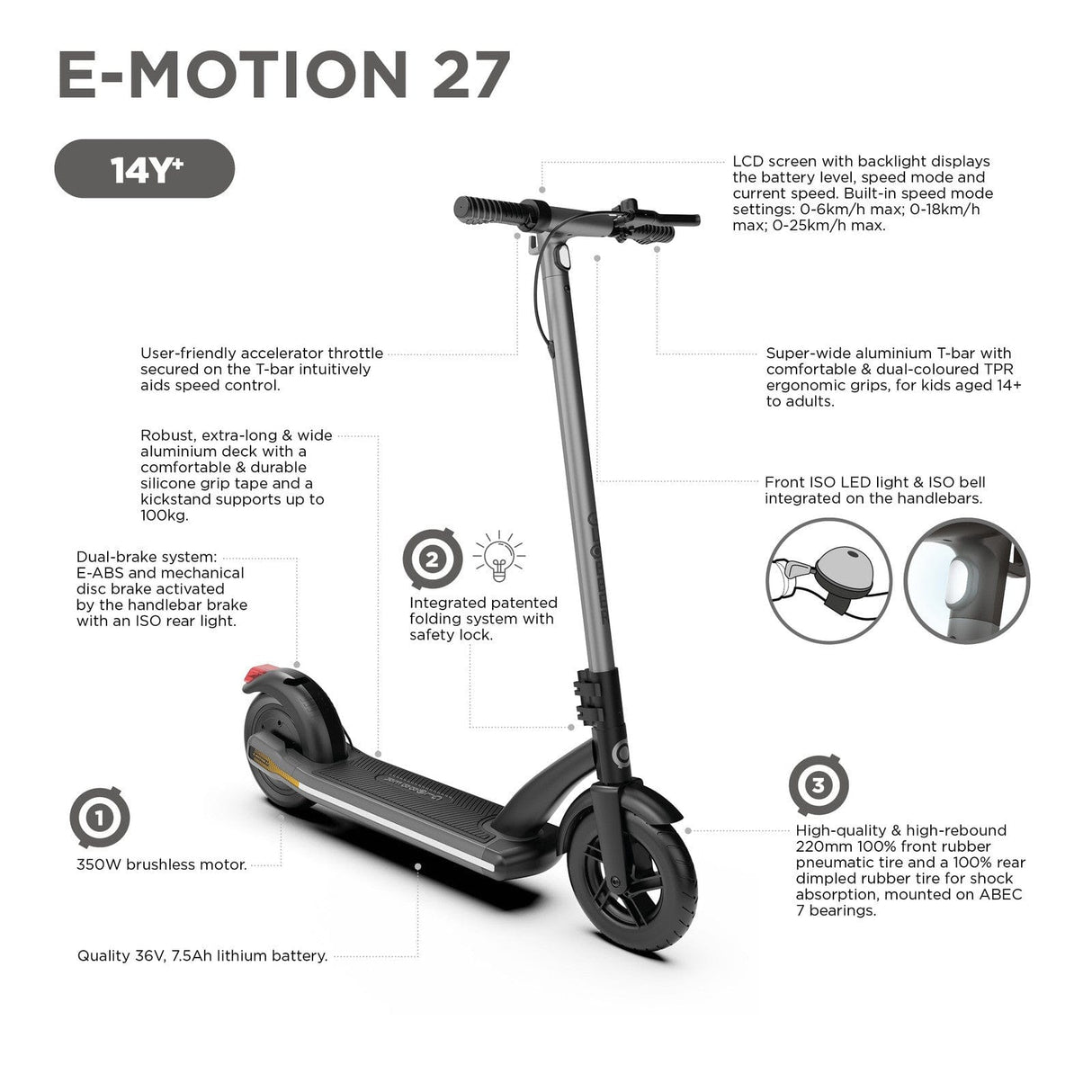 Globber E-Motion 27 Teens Electric Scooter Black/Titanium