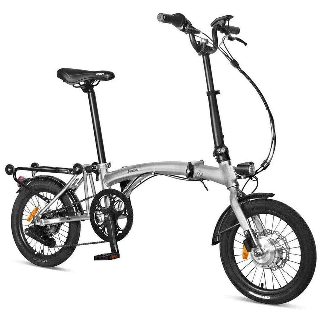 Icon E-Micro 16" Folding Hub-Drive Electric Bike Silver - Slightly Damaged