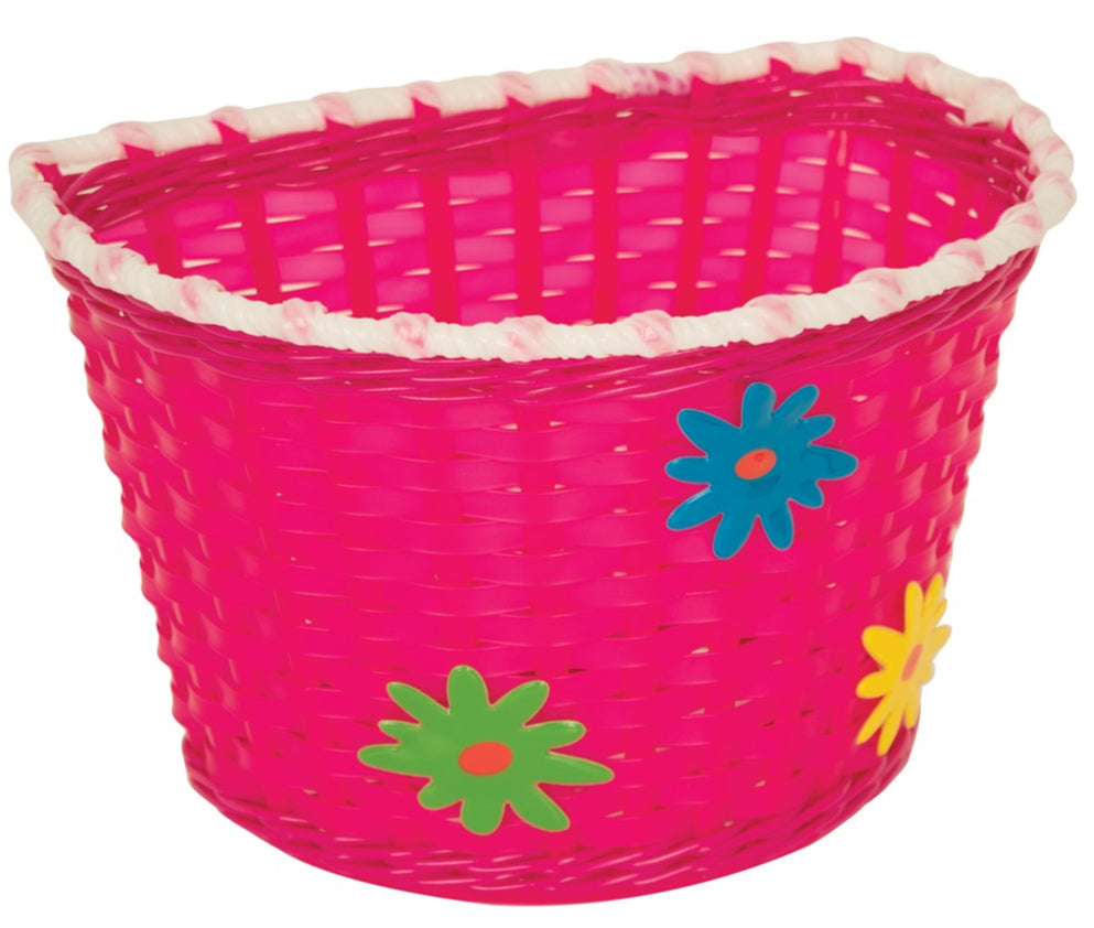 Kiddies Pink Basket with Green/Blue/Yellow Flowers
