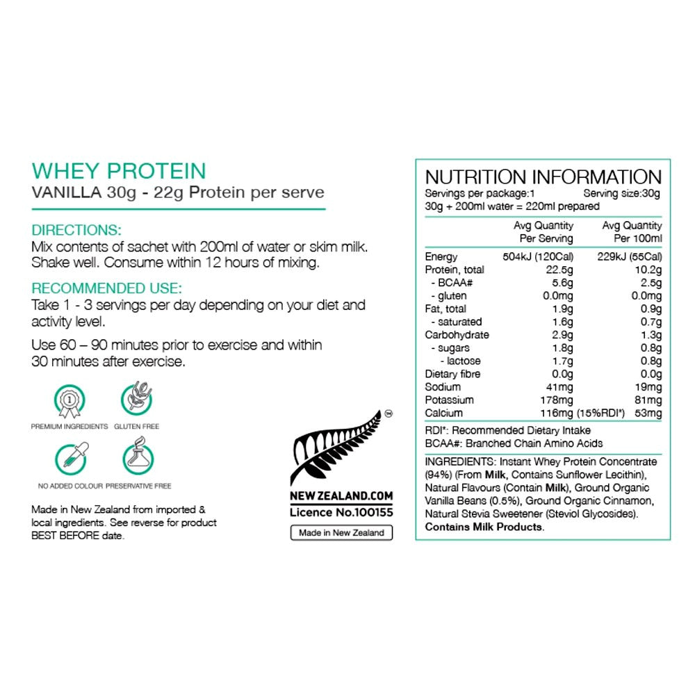 Pure Whey Natural Protein Powder 30g Sachet Vanilla