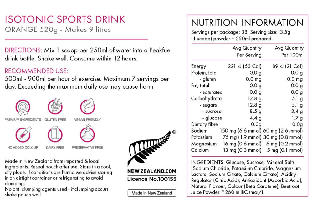 Peakfuel Isotonic Sports Drink Powder 520G - Orange