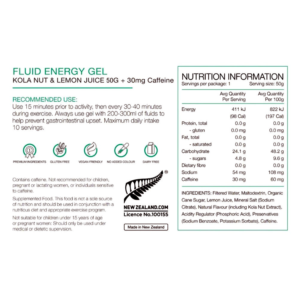 Pure Energy Gel 35g Kola Nut/Lemon Juice w/30mg Caffeine