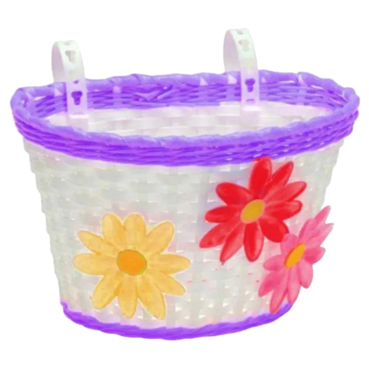 Rascal Kids Small Front Plastic Basket 235x165x155mm Purple with Flowers