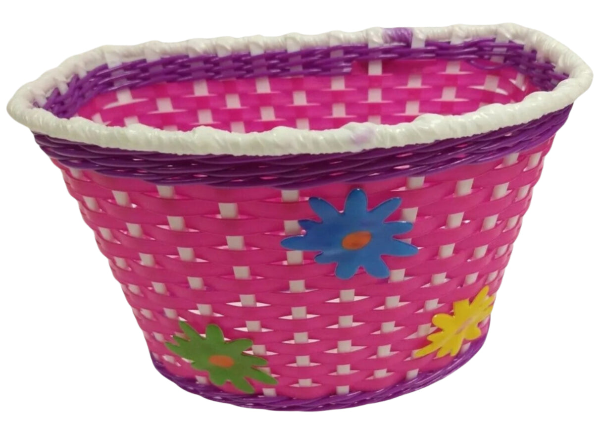 Rascal Kids Large Front Basket 270x200x170mm - Pink with Flowers