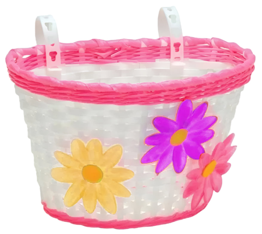 Rascal Kids Small Front Plastic Basket 235x165x155mm - Pink with Flowers