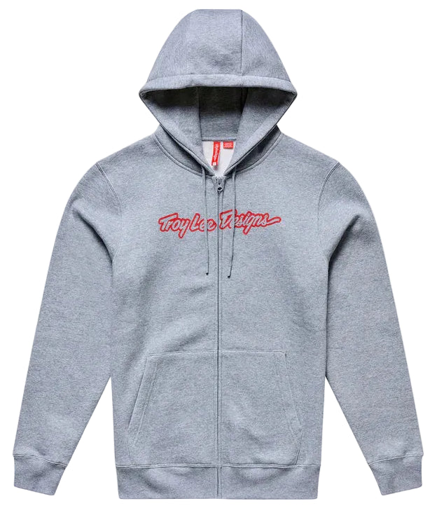 Troy Lee Designs Signature Zip Up Hoodie Gray Heather / Red FRONT