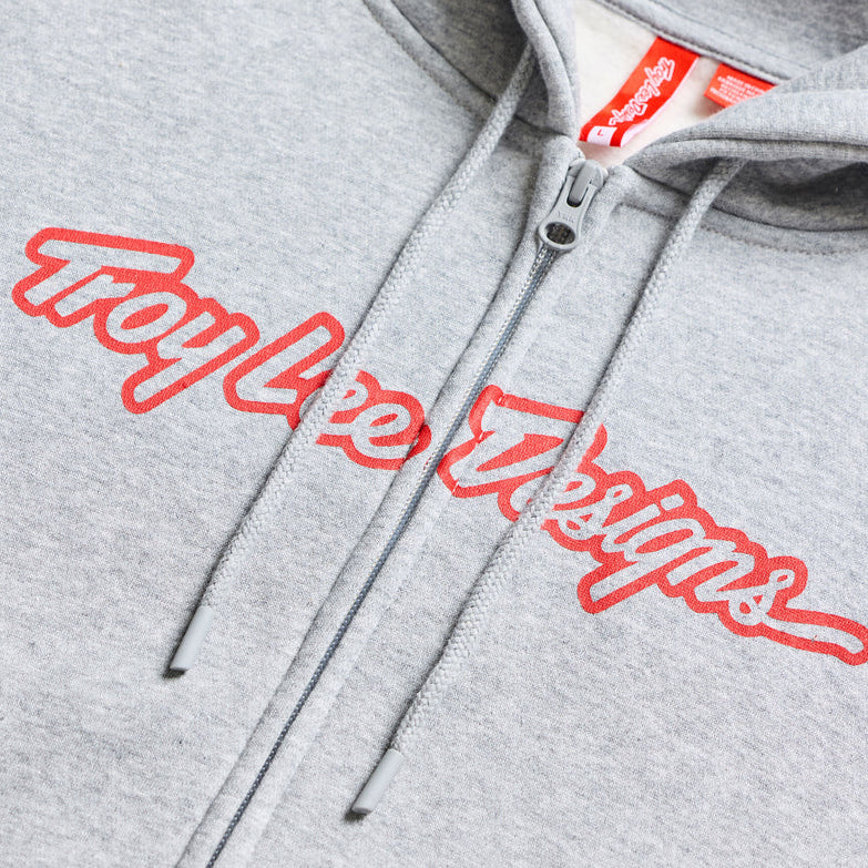 Troy Lee Designs Signature Zip Up Hoodie Gray Heather / Red ZIPPER