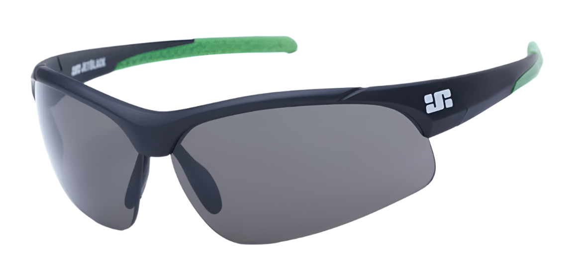 Jetblack Patrol Matte Black Eyewear with Green Tips - Smoke, Clear & Amber Lenses