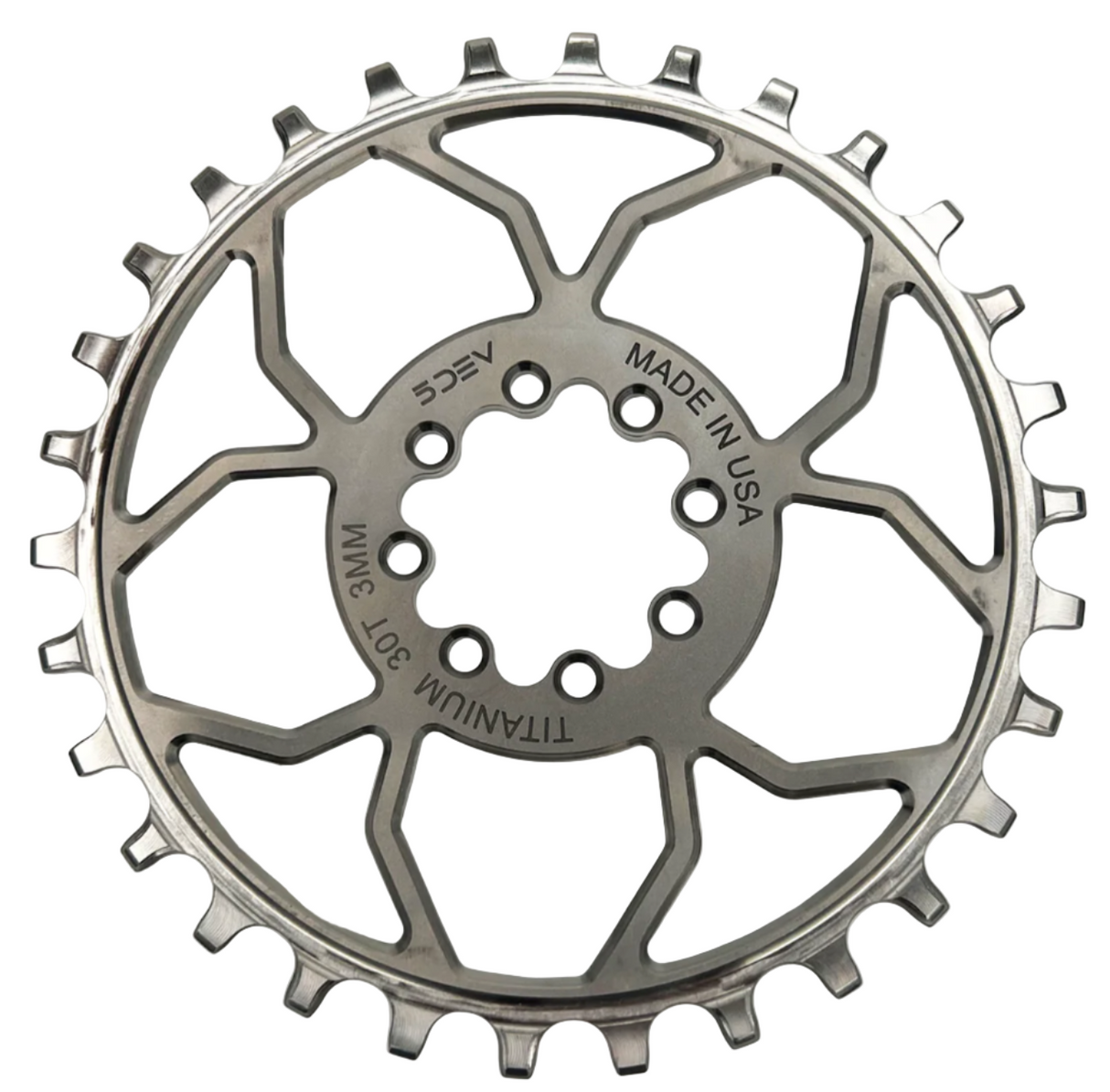 5DEV Titanium 8-Bolt Direct Mount Chainring 3mm Offset Raw/Silver