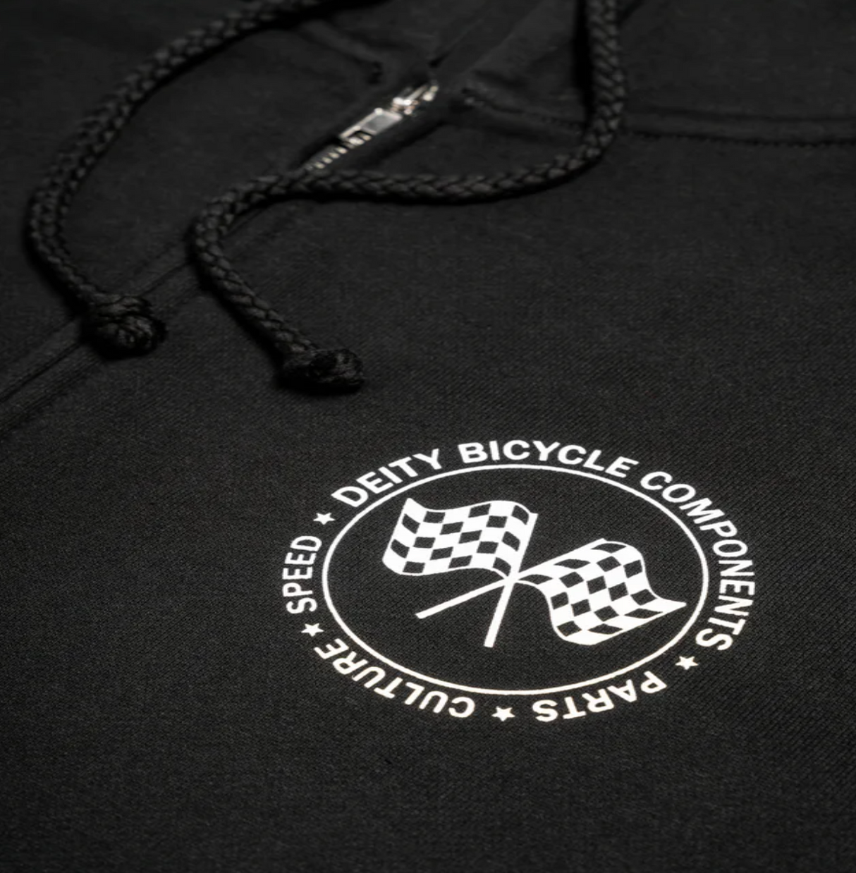 Deity Flagship Black Hoodie FRONT DETAILS