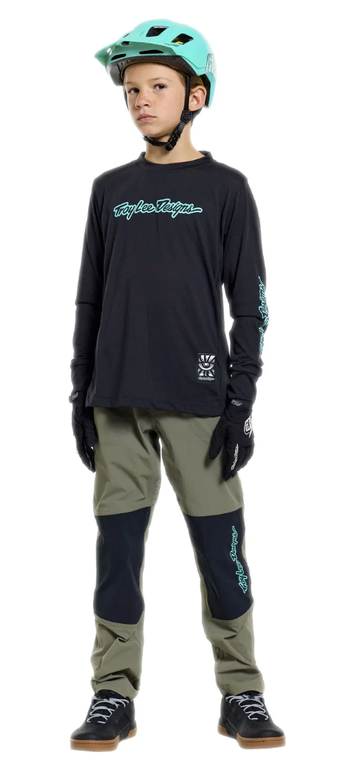 Troy Lee Designs Youth Skyline Ride Long Sleeve Tee Signature Black / Real Tea FRONT FACING MODEL