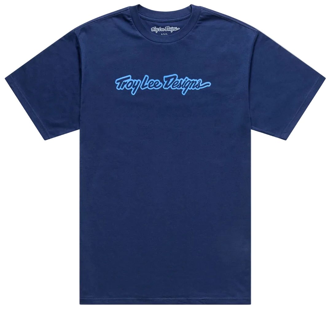 Troy Lee Designs Signature Short Sleeve Tee Navy / Aero Blue FRONT