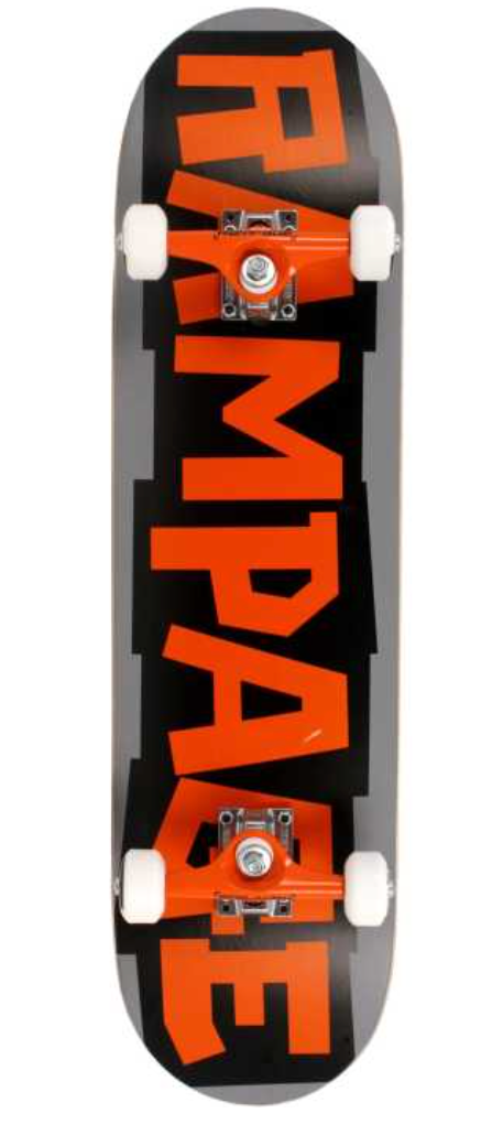 RAMPAGE Block Logo Complete Skateboard - Orange/ Grey 8