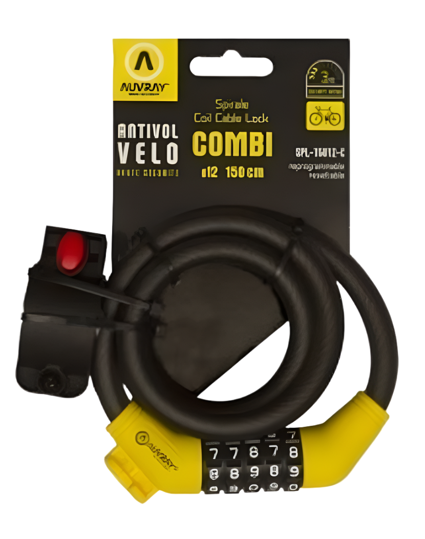 Auvray 150cm Combi Bike Lock Spiral Black With Mount