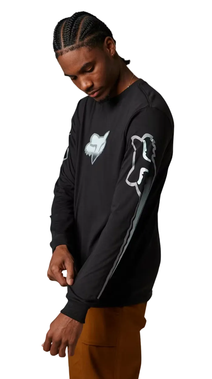 Fox VIZEN Long Sleeve TECH TEE Black SIDE-FRONT FACING MODEL