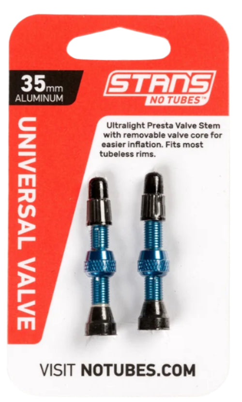 Stans NoTubes 35mm Blue Universal Valve Stem Carded pair Lightweight Aluminium