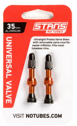 Stans NoTubes 35mm Orange Universal Valve Stem Carded pair Lightweight Aluminium